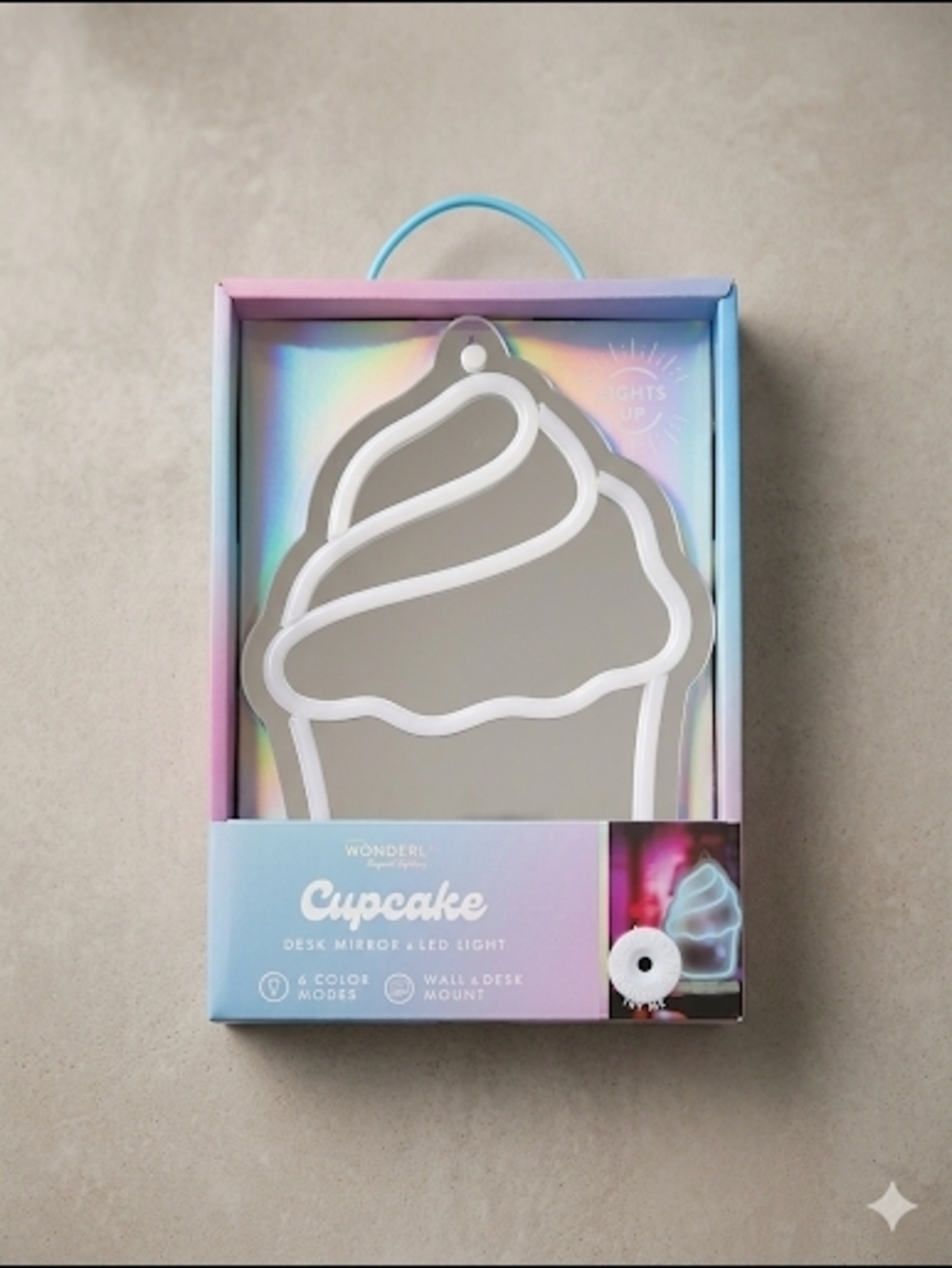 Cupcake Desk Mirror & LED Light – 6 Color Modes